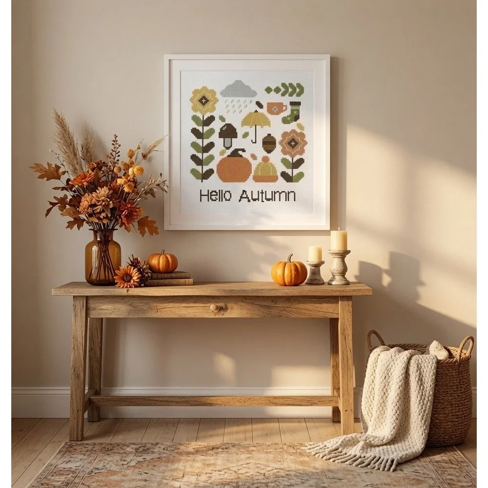 Hello Autumn Modern Cross Stitch Pattern Fall Sampler - Picture 2 of 5
